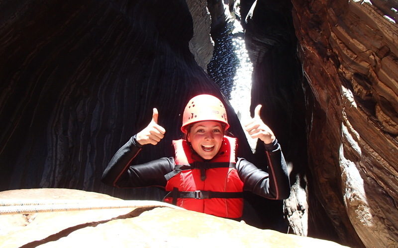 Sanne totally ready for the canyoning adventure. Photo by West Oz Active
