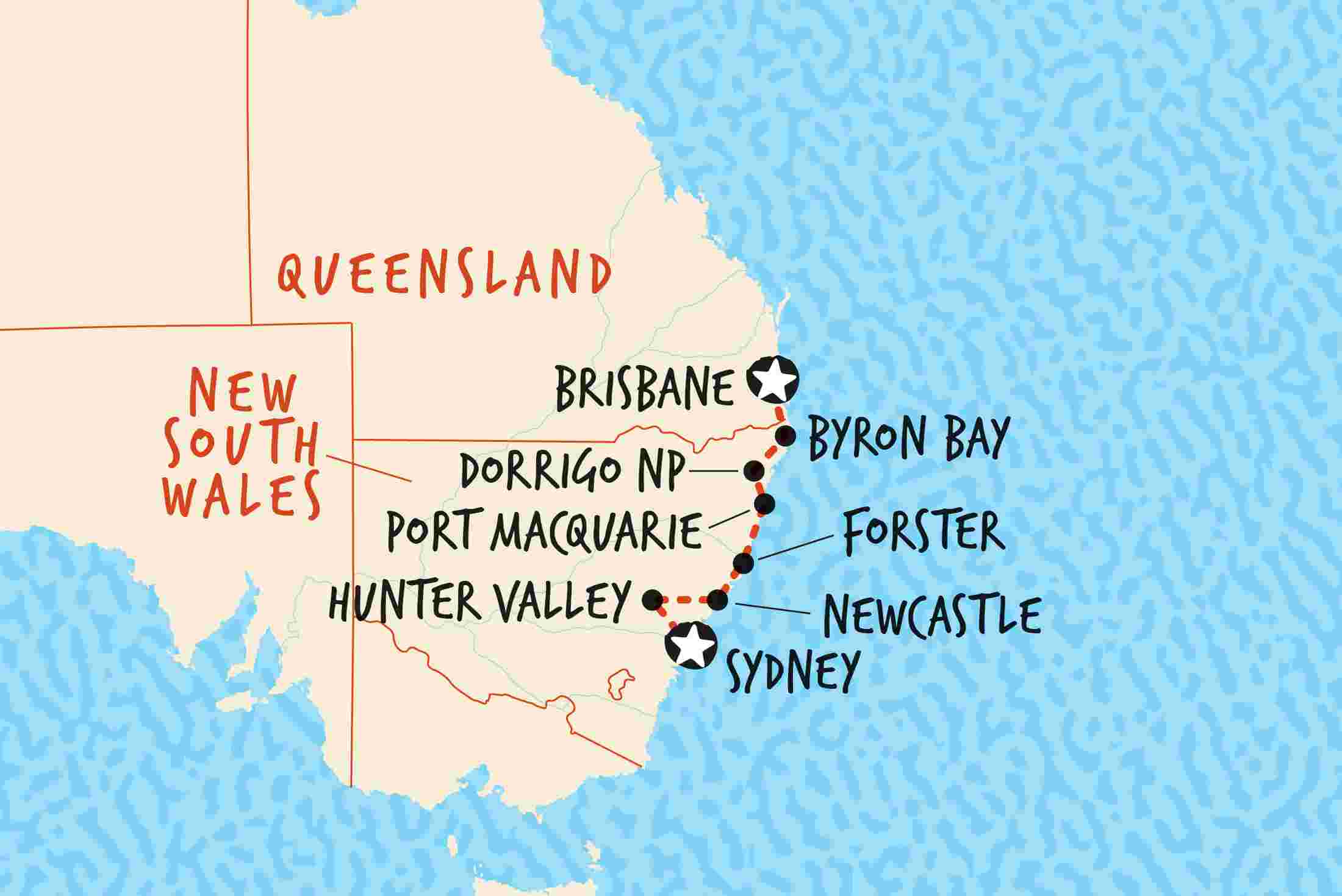 Map of Australia's East Coast Explorer, Brisbane to Sydney Map of Australia's East Coast Explorer, Brisbane to Sydney including Australia