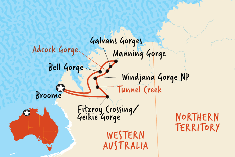 Map of West Kimberley Adventure Map of West Kimberley Adventure including Australia