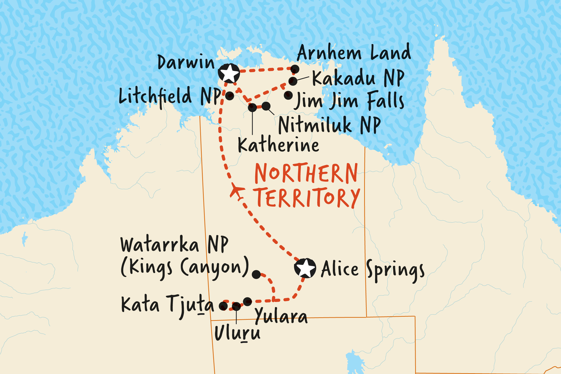 Map of Uluru and Arnhem Land Camping Adventure including Australia