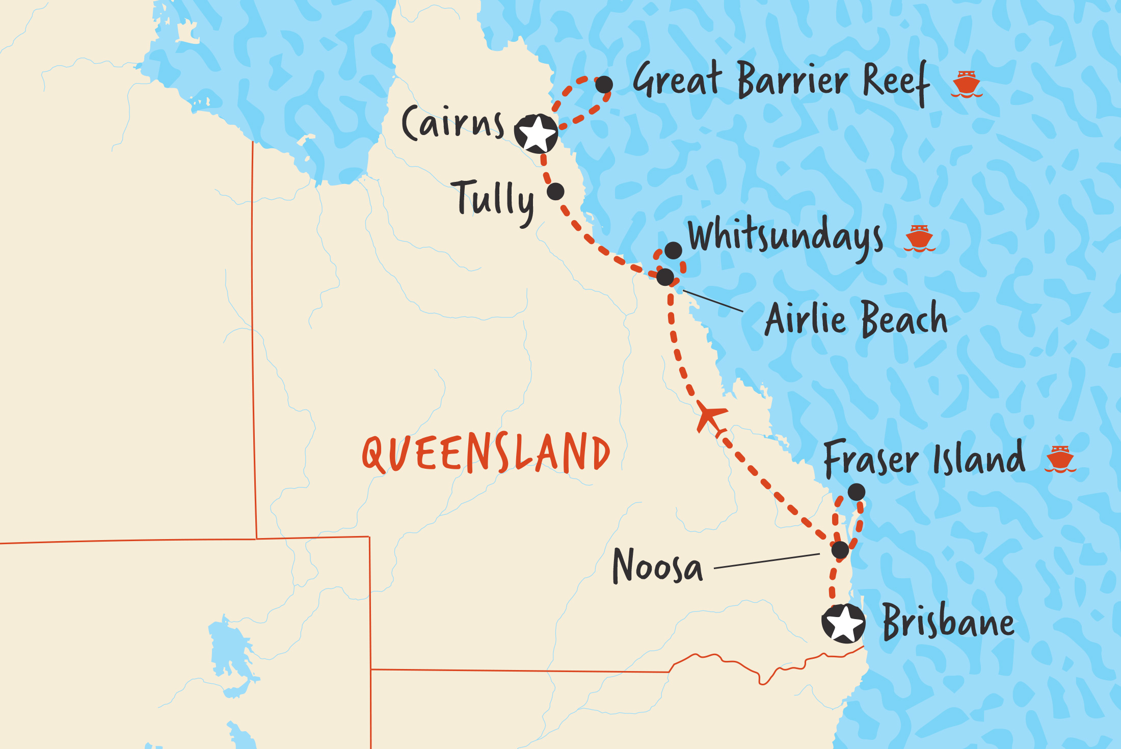 Cairns To Brisbane Map Brisbane To Cairns Northbound | Adventure Tours Australia