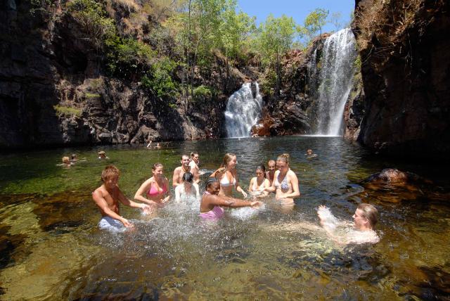 australia_northern-territory_group_splashing_florence-falls